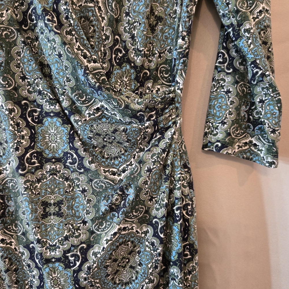 Talbots Teal And Black Patterned Long Sleeve Dress - image 3